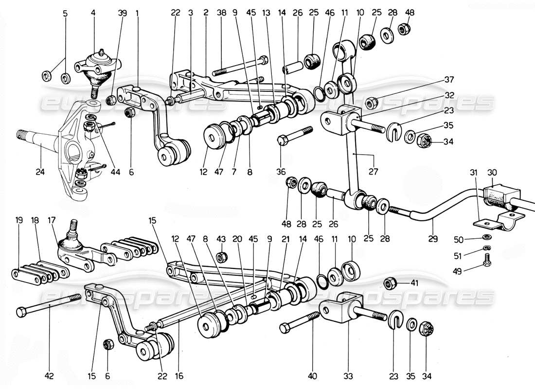 Ferrari 365 GTC4 (Mechanisch) Vordere Querlenker – Überarbeitung Teilediagramm