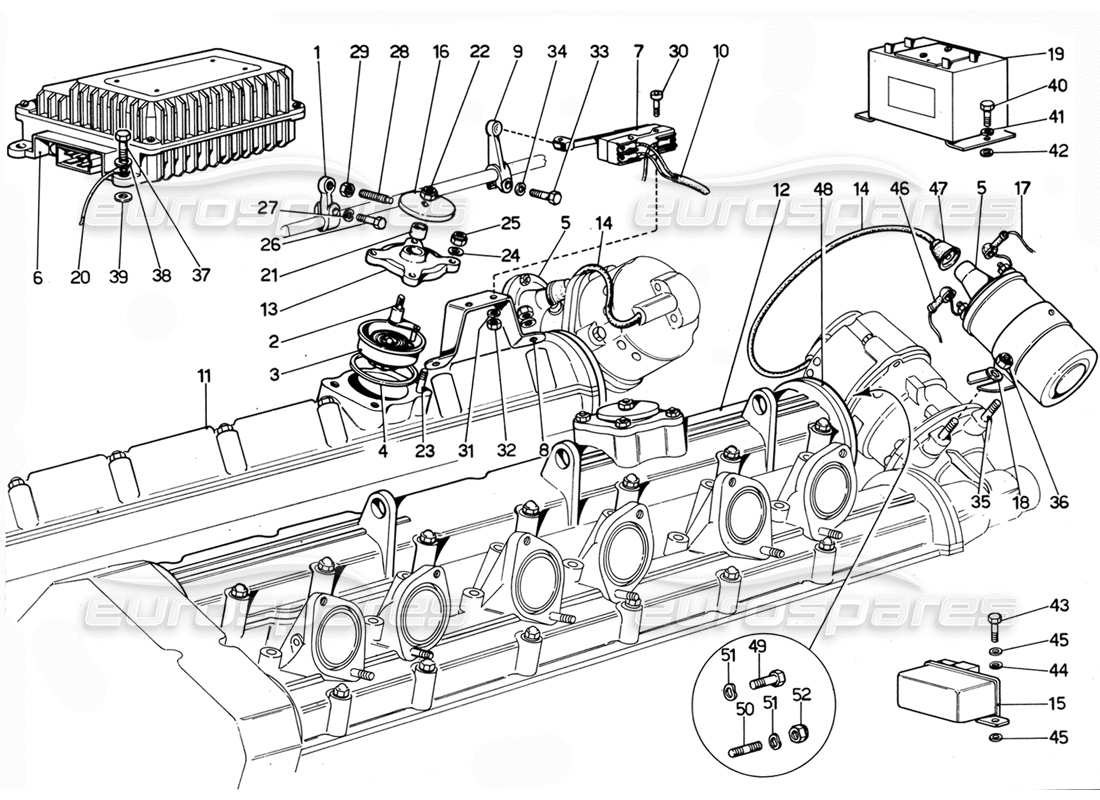 Ferrari 365 GTC4 (Mechanisch) Elektronische Zündung – Überarbeitung Teilediagramm