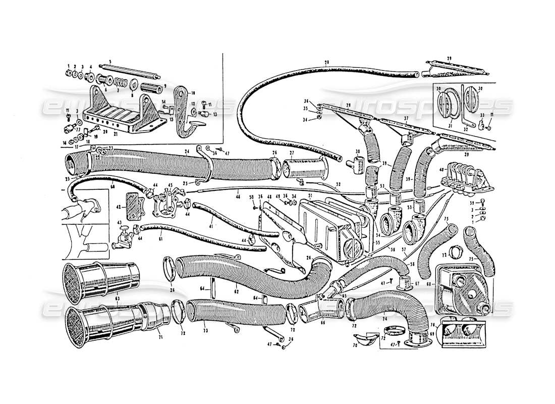 Maserati 3500 GT Heiz- und Kühlsystem Teilediagramm