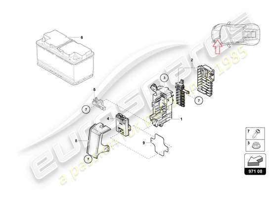 a part diagram from the Lamborghini Evo Spyder (2023) parts catalogue