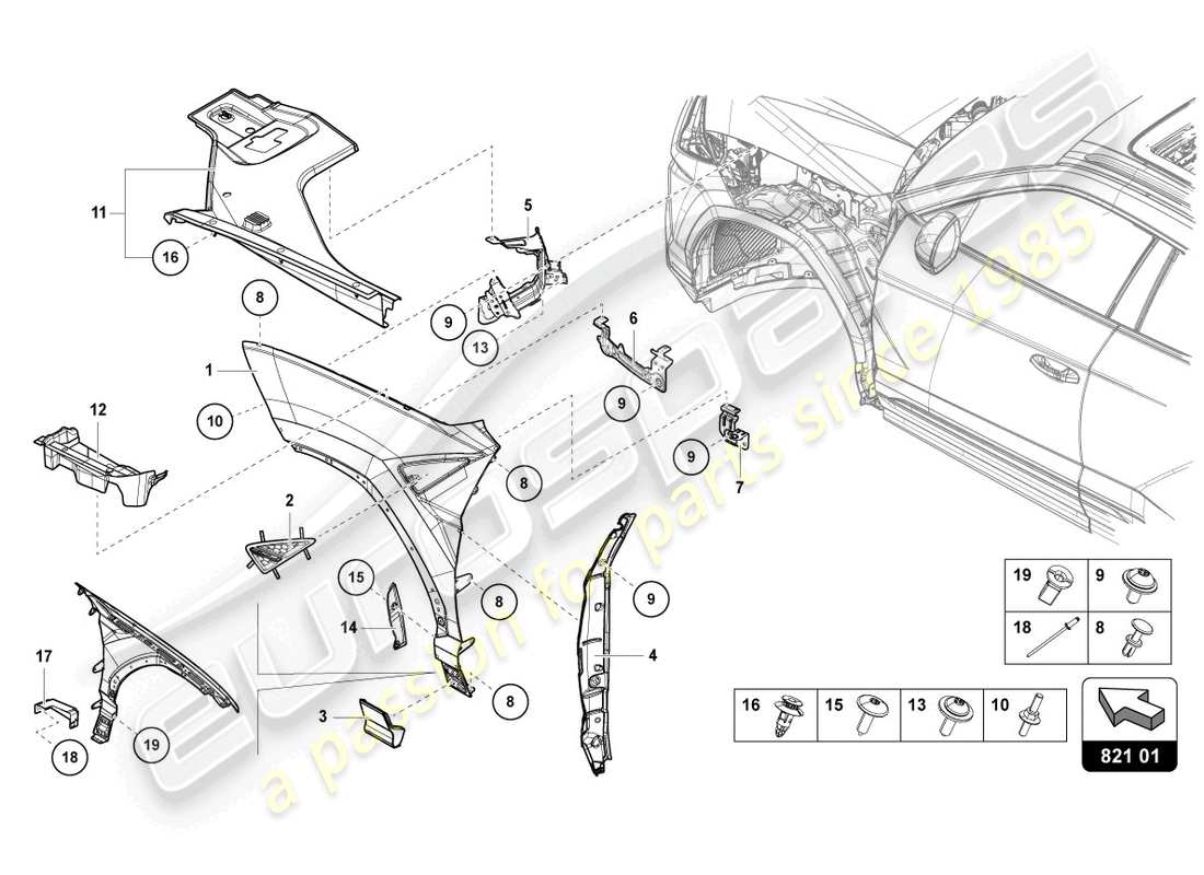 Lamborghini Urus (2020) Kotflügelschutz vorne Teilediagramm