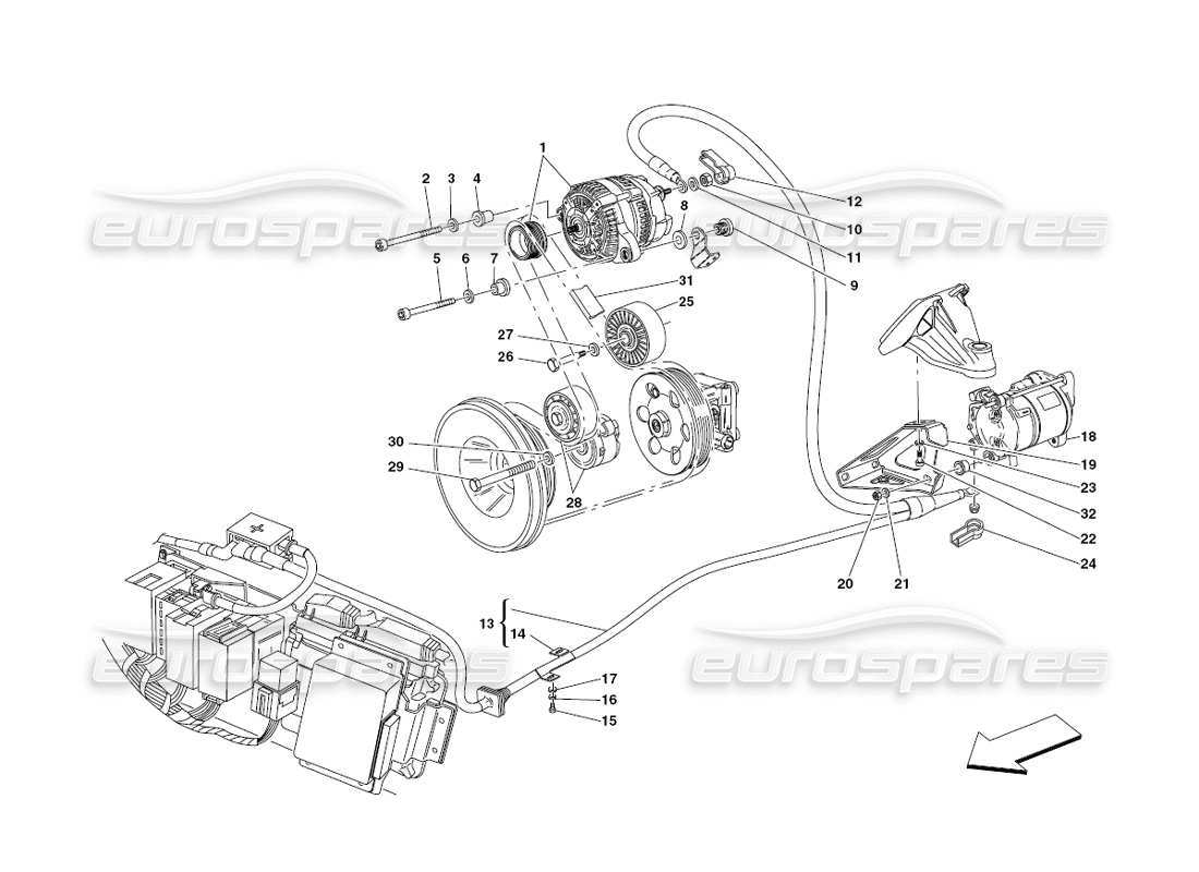 Ferrari 430 Herausforderung (2006) Stromgenerator - Anlasser Teilediagramm