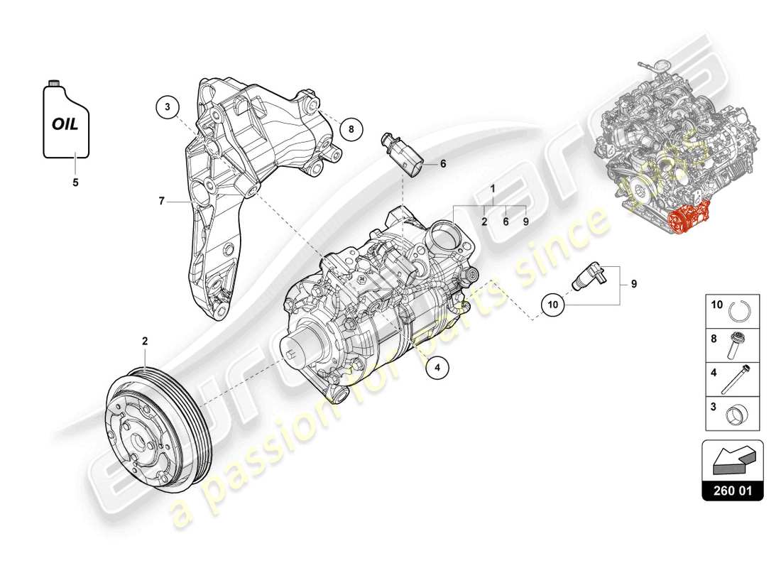 Lamborghini Urus (2021) Klimakompressor mit Einzelteilen Teildiagramm