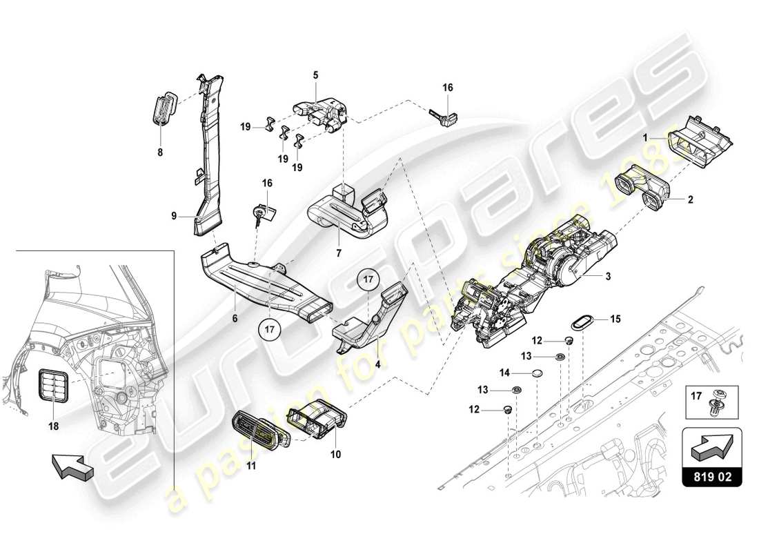 Lamborghini Urus (2019) ENTLÜFTUNG HINTEN MITTE Teildiagramm