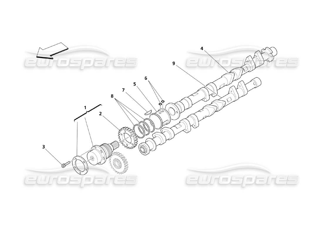Maserati QTP. (2003) 4.2 Nockenwellen für rechten Zylinderkopf – Teildiagramm