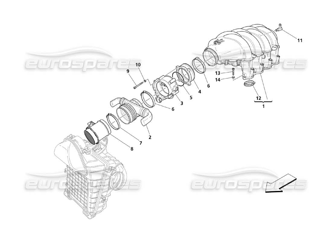 Maserati QTP. (2003) 4.2 Luftansaugkrümmer und Drosselklappenhalter Teilediagramm