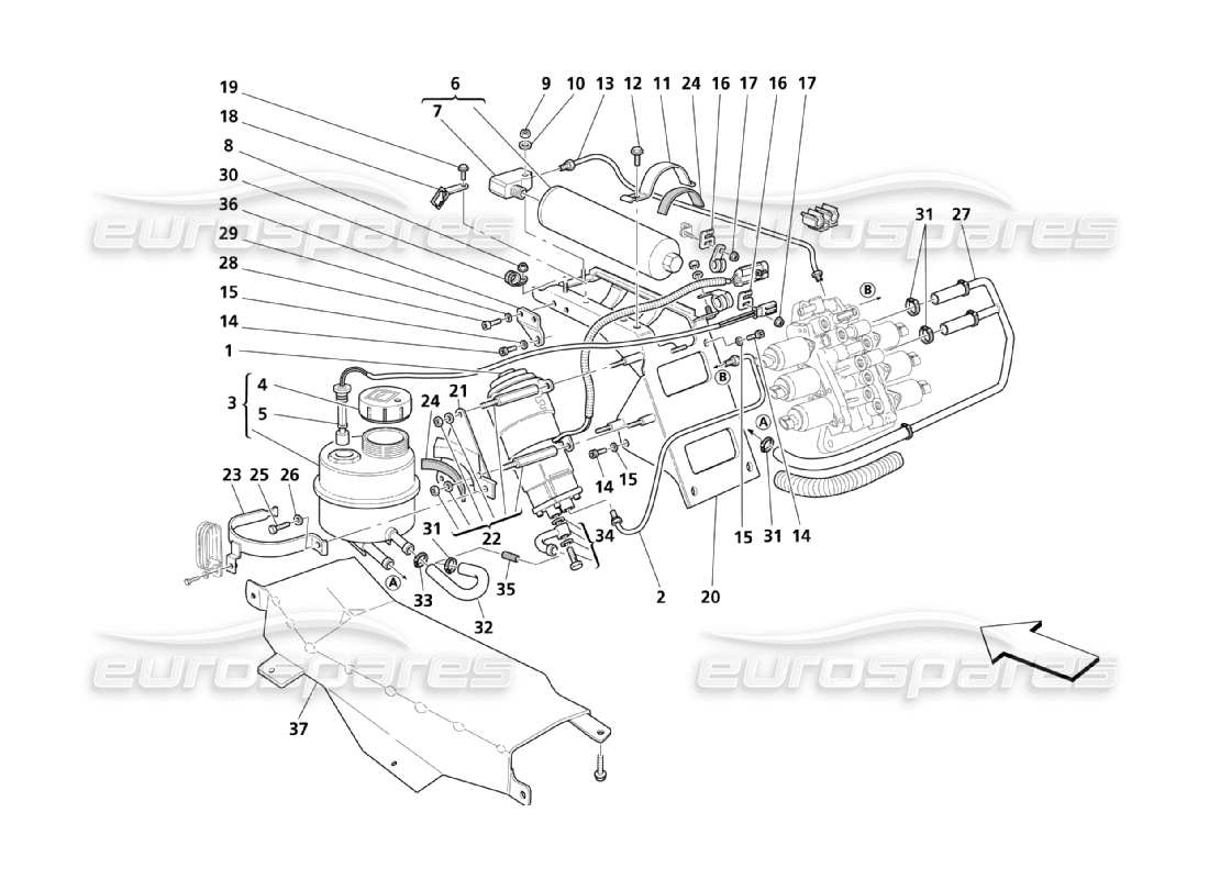 Maserati QTP. (2003) 4.2 Getriebesteuerungshydraulik: Tank und Pumpe Teildiagramm