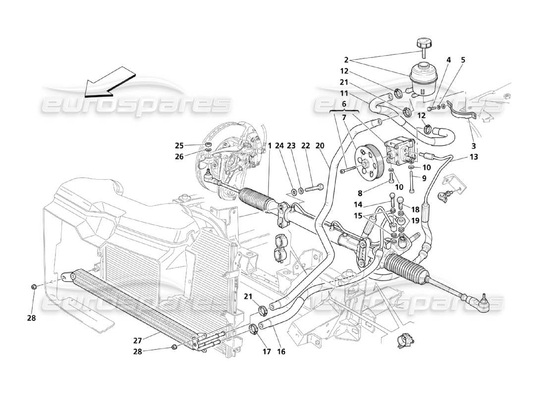 Maserati QTP. (2003) 4.2 Steering Box & Servo-Control Pump Teildiagramm