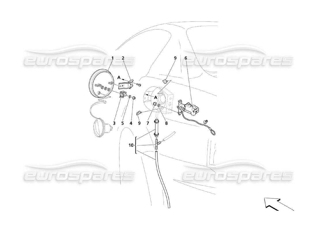 Maserati QTP. (2003) 4.2 Tankklappe und Bedienelemente Teildiagramm