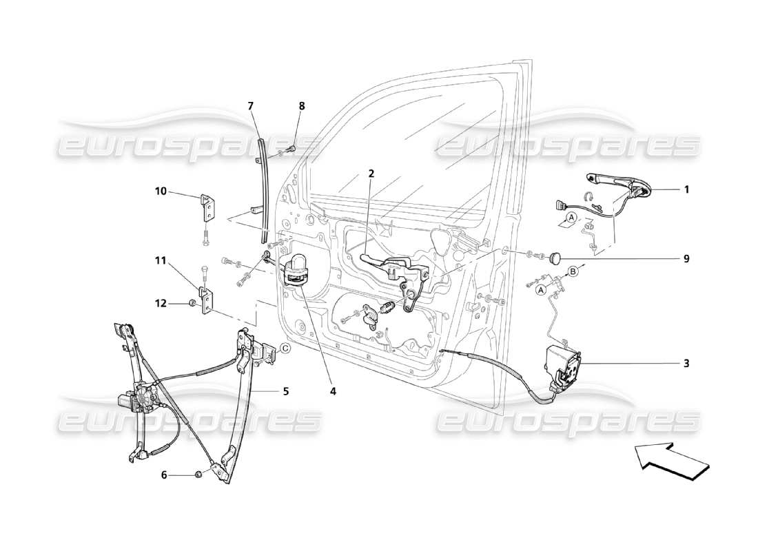 Maserati QTP. (2003) 4.2 Vordertüren: Bewegungsgeräte Teildiagramm