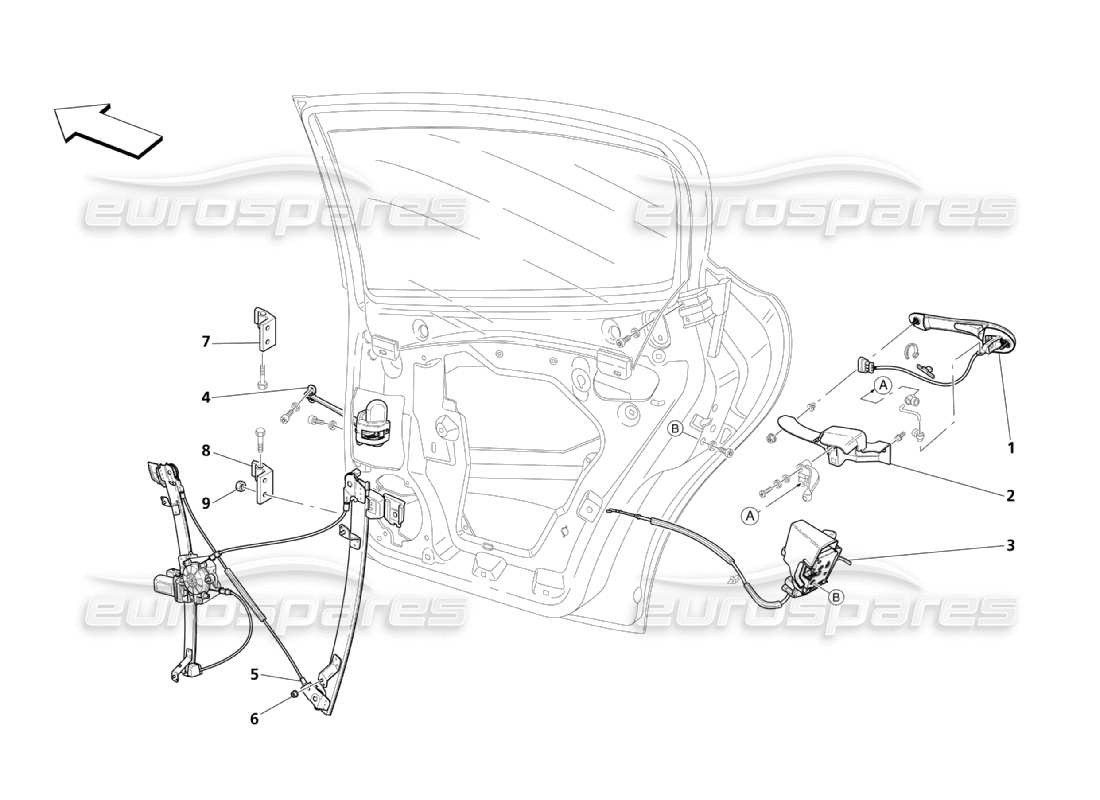 Maserati QTP. (2003) 4.2 Hintere Türen: Bewegungsvorrichtungen Teildiagramm
