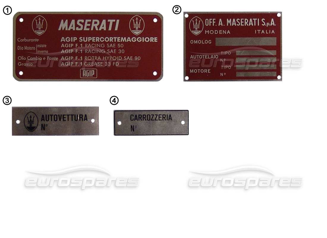 Maserati Miscellaneous Maserati Schilder – Identifikationsschilder Teilediagramm