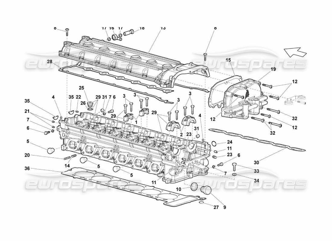 Lamborghini Murcielago LP670 Rh-Zylinderkopf und -Abdeckung Teildiagramm