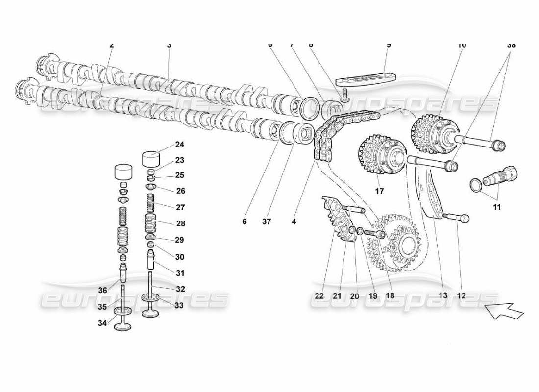 Lamborghini Murcielago LP670 Linkes Kopf-Timing-System Teildiagramm