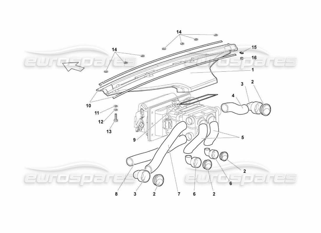 Lamborghini Murcielago LP670 Armaturenbrett-Luftleitung Teildiagramm
