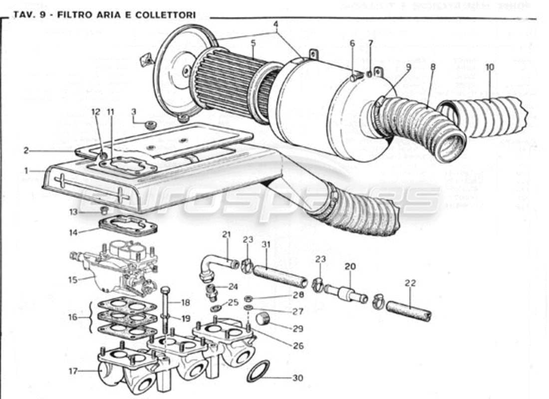 Ferrari 246 GT Series 1 Air Filter & Manifolds Teilediagramm