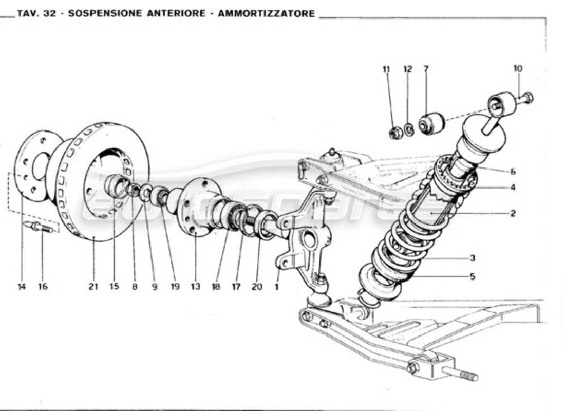 Ferrari 246 GT Series 1 Vorderradaufhängung – Stoßdämpfer Teilediagramm