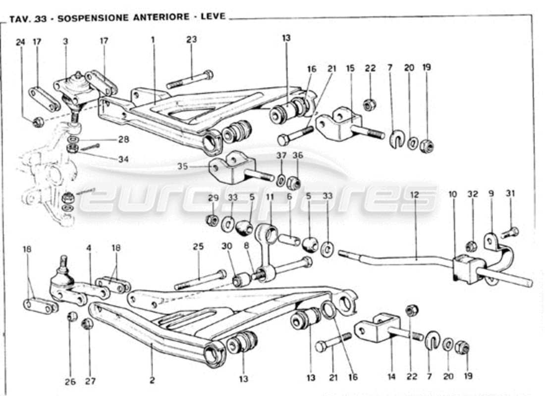 Ferrari 246 GT Series 1 Vorderradaufhängung – Querlenker Teilediagramm