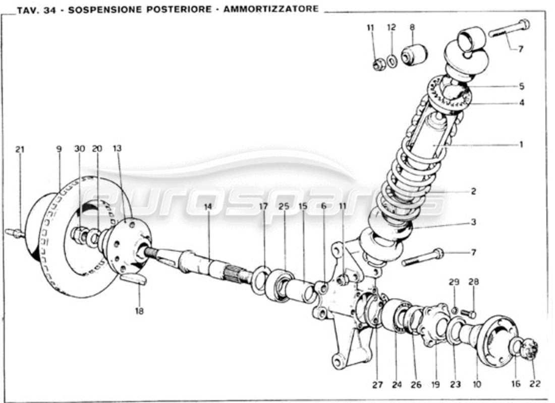 Ferrari 246 GT Series 1 Hinterradaufhängung – Stoßdämpfer Teilediagramm