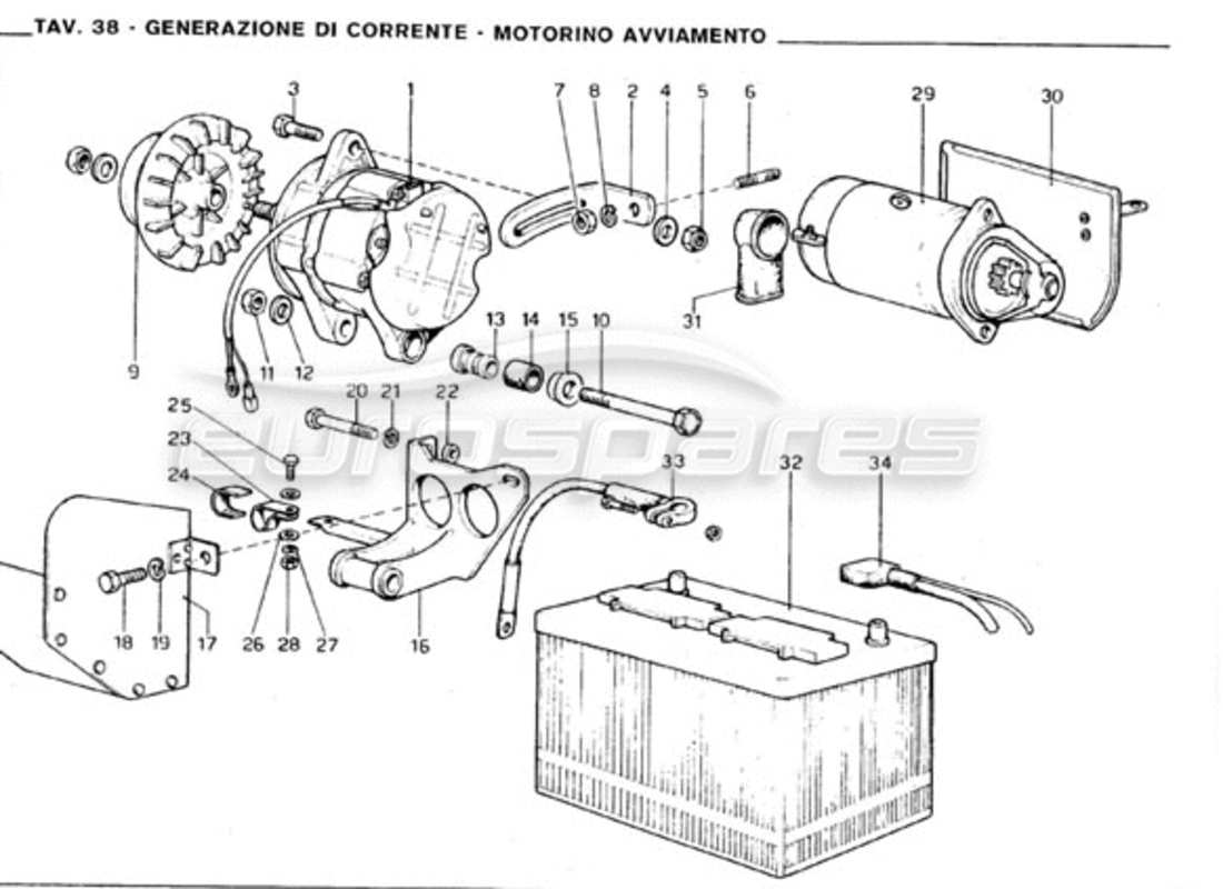 Ferrari 246 GT Series 1 Stromerzeugungssystem – Anlasser Teilediagramm