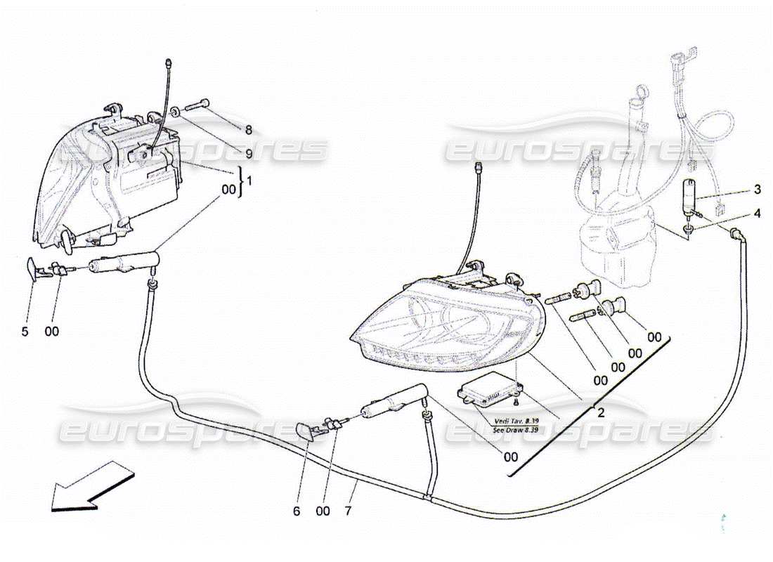 Maserati QTP. (2010) 4.2 SCHEINWERFER-CLUSTER Teildiagramm