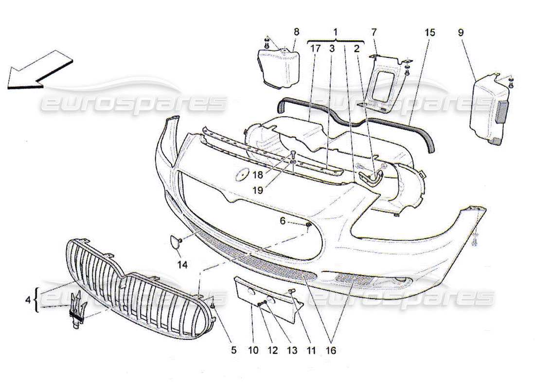 Maserati QTP. (2010) 4.2 Frontstoßstange Teilediagramm