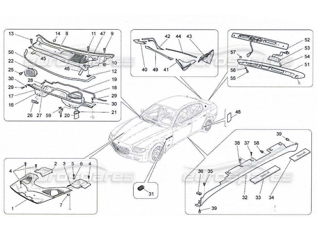 Maserati QTP. (2010) 4.2 SCHILDE, VERKLEIDUNGEN UND ABDECKPLATTEN Teildiagramm