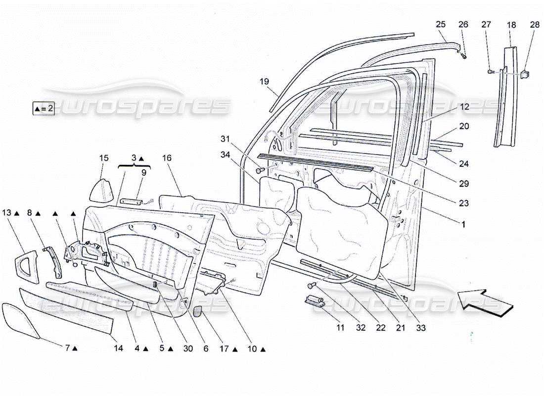 Maserati QTP. (2010) 4.2 VORDERTÜREN: ZIERBLECHE Teilediagramm