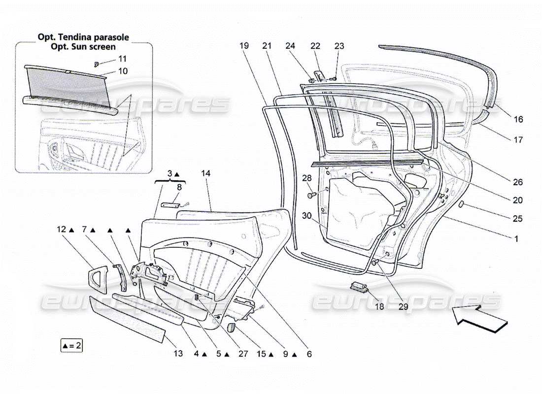 Maserati QTP. (2010) 4.2 HINTERE TÜREN: ZIERBLECHE Teildiagramm
