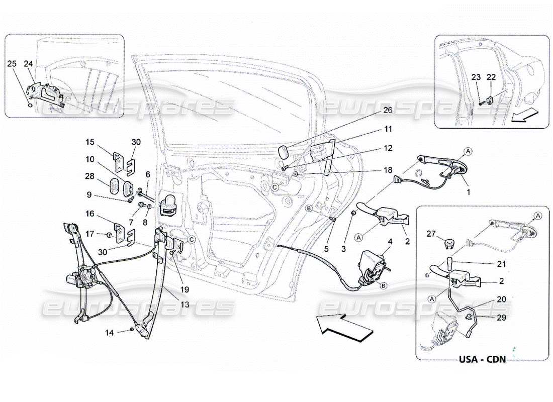Maserati QTP. (2010) 4.2 HINTERE TÜREN: MECHANISMEN Teildiagramm