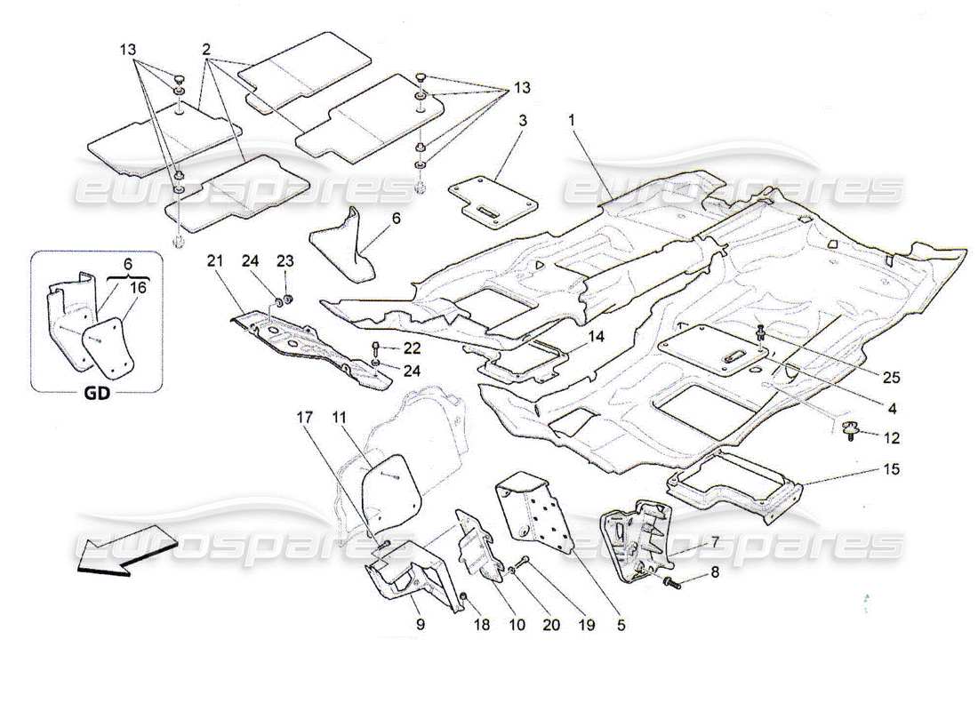 Maserati QTP. (2010) 4.2 PASSAGIERRAUMMATTEN Teilediagramm