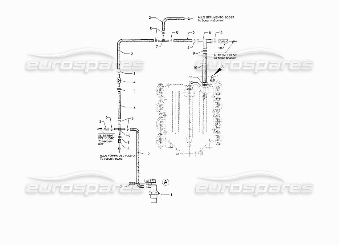 Maserati QTP V8 (1998) Teilediagramm des Auxiliary Services Vacuum System (LHD).