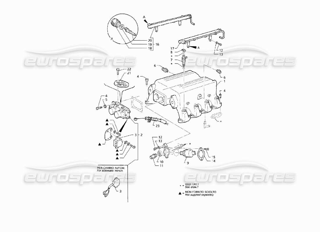 Maserati QTP V8 (1998) Ansaugkrümmer und Einspritzsystem (RHD) Teilediagramm