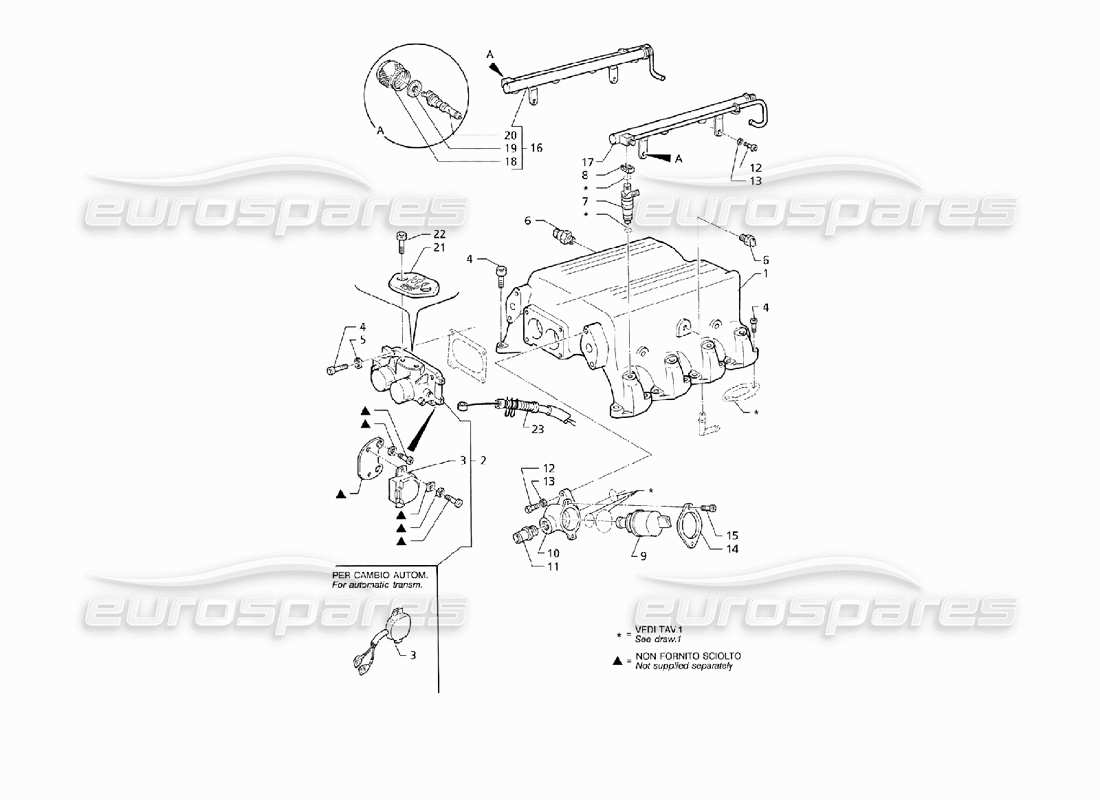 Maserati QTP V8 (1998) Ansaugkrümmer und Einspritzsystem (LHD) Teilediagramm