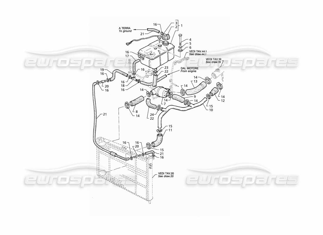 Maserati QTP V8 (1998) Motorkühlsystemkasten und Thermostat Teildiagramm