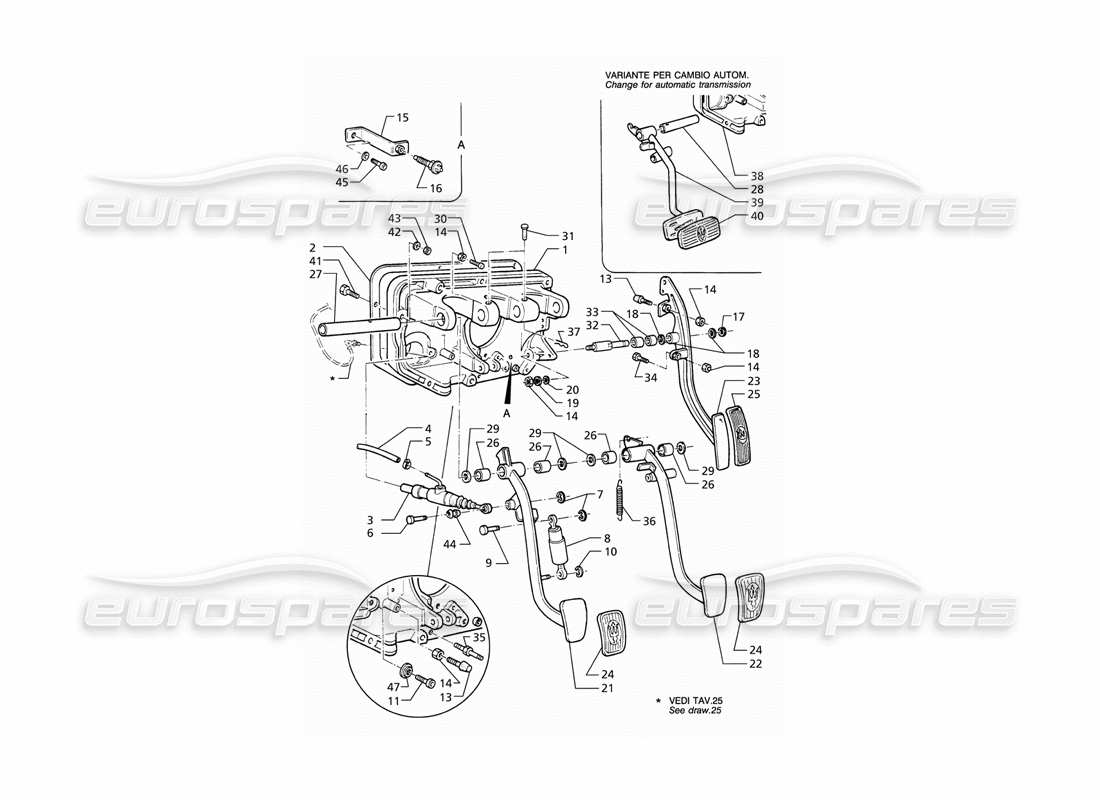 Maserati QTP V8 (1998) Pedalbaugruppe und Kupplung Pumpe (LHD), Teildiagramm