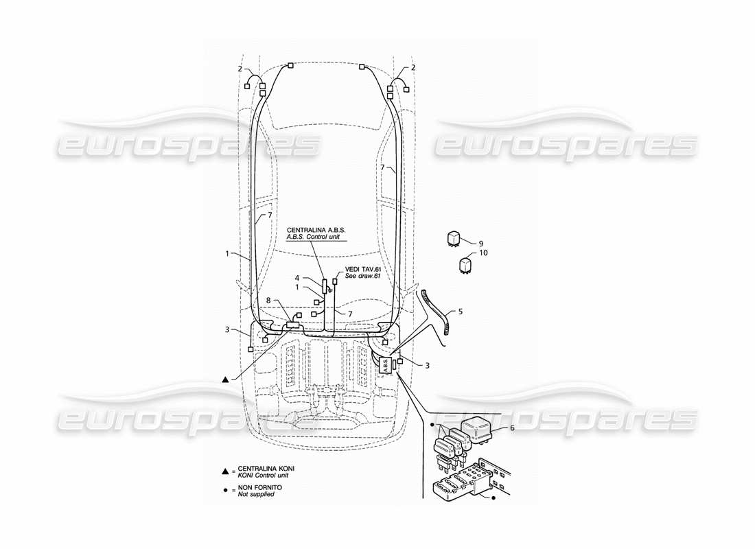 Maserati QTP V8 (1998) Elektrisches System: ABS und „Koni“-Federung (LHD), Teildiagramm