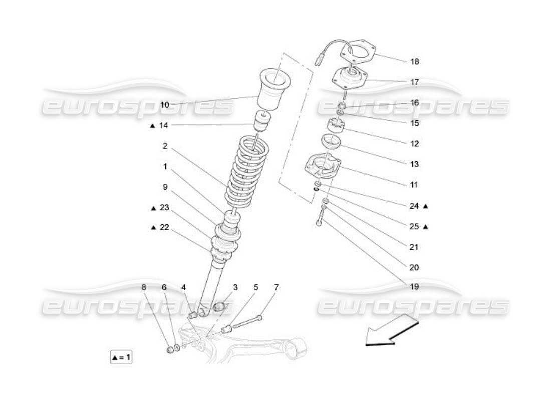 Maserati QTP. (2005) 4.2 vordere Stoßdämpfervorrichtungen Teildiagramm