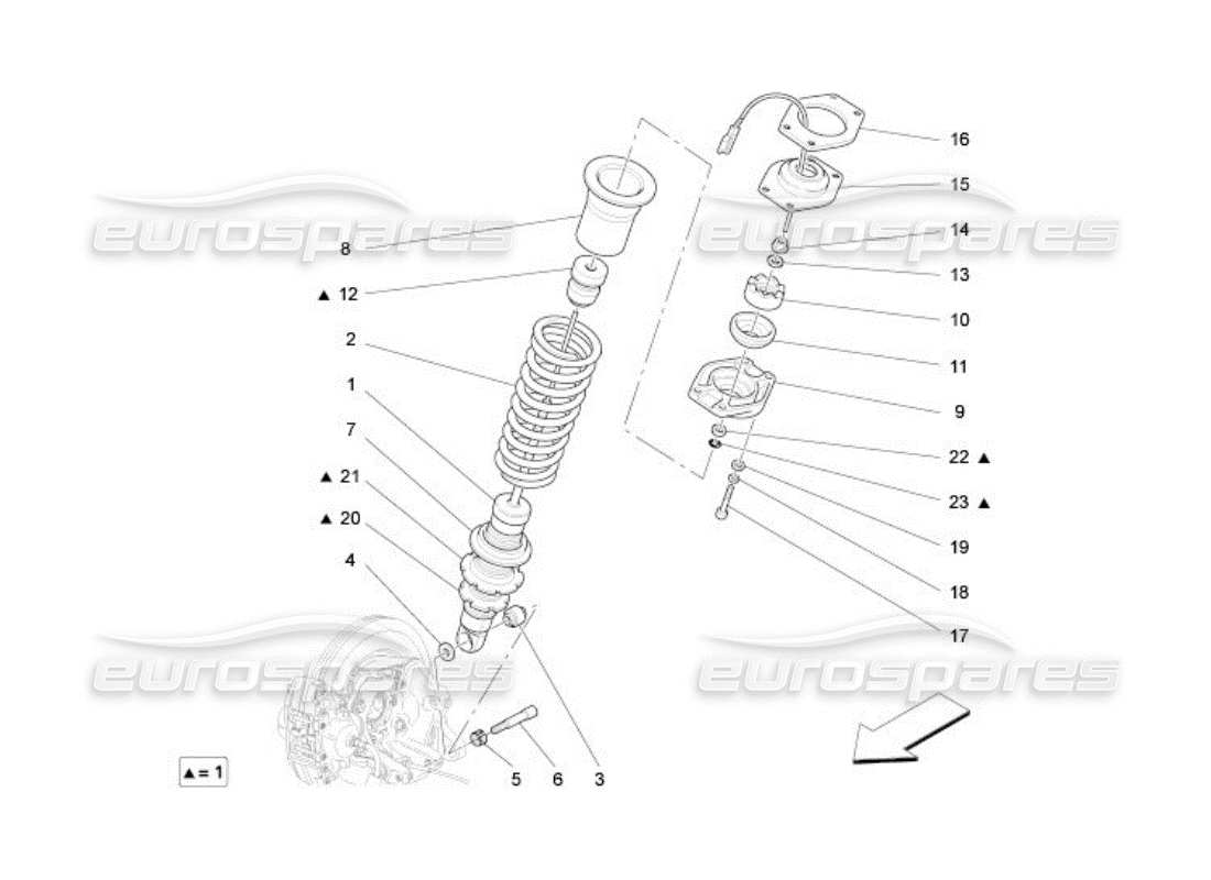 Maserati QTP. (2005) 4.2 hintere Stoßdämpfervorrichtungen Teildiagramm