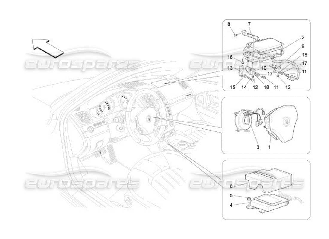 Maserati QTP. (2005) 4.2 FRONT-AIRBAG-SYSTEM Teildiagramm