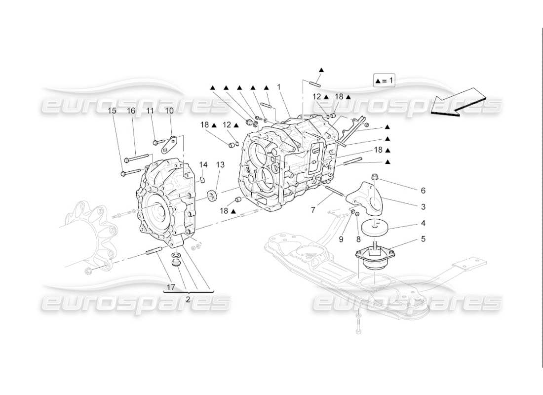 Maserati QTP. (2007) 4.2 F1 GETRIEBEGEHÄUSE Teilediagramm