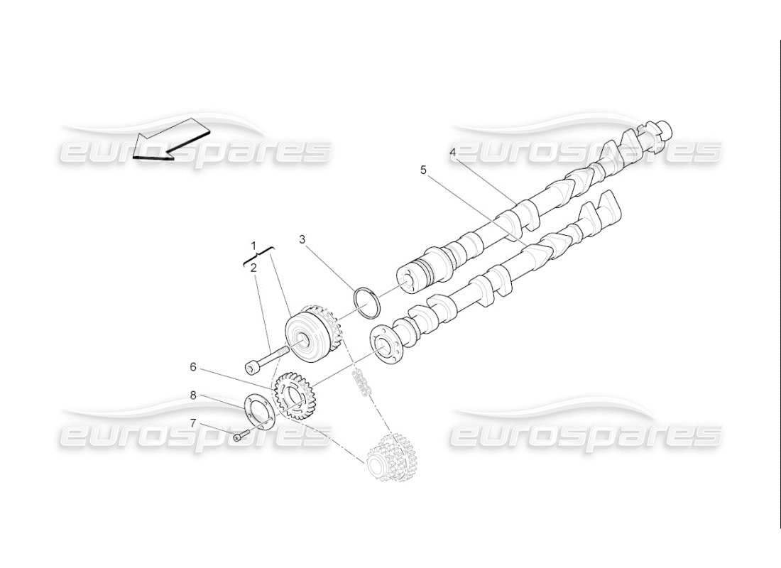 Maserati QTP. (2008) 4.2 auto Nockenwellen des rechten Zylinderkopfes Teildiagramm