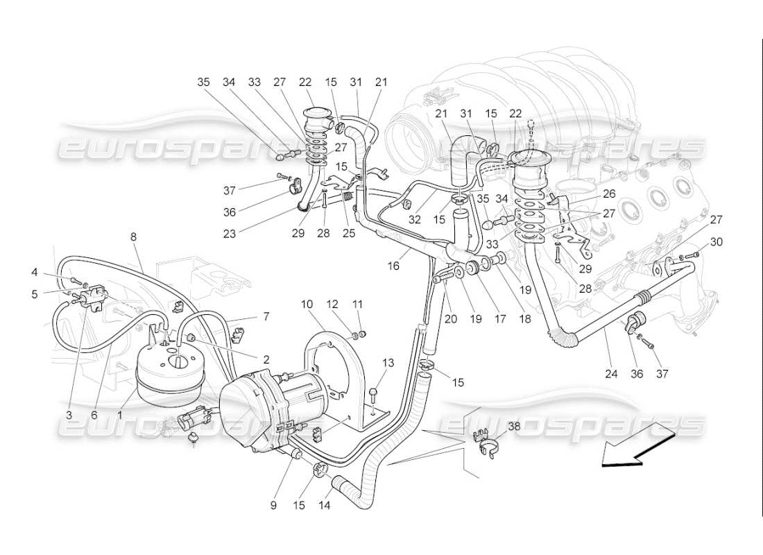 Maserati QTP. (2008) 4.2 auto zusätzliches Luftsystem Teilediagramm