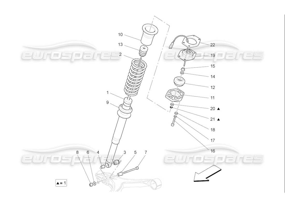 Maserati QTP. (2008) 4.2 auto vordere Stoßdämpfervorrichtungen Teildiagramm