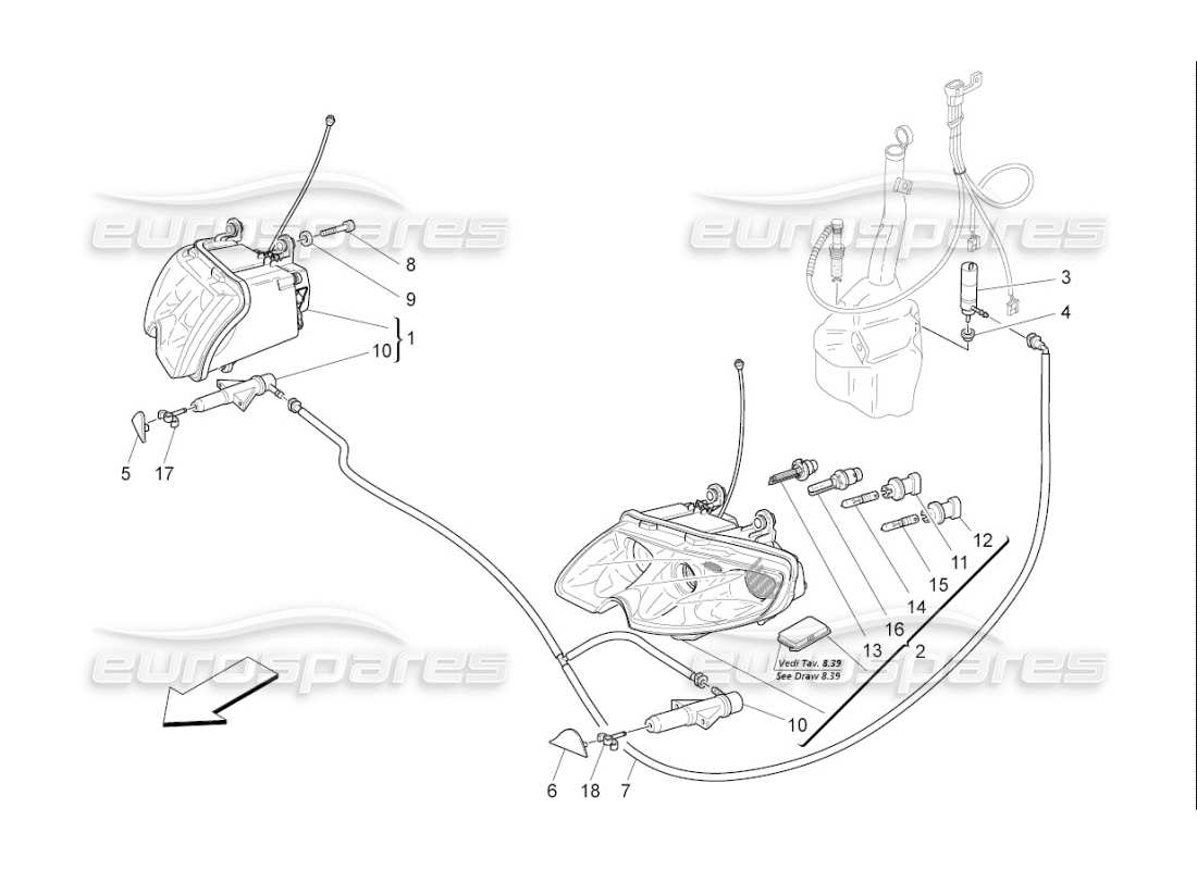 Maserati QTP. (2008) 4.2 auto SCHEINWERFER-CLUSTER Teildiagramm