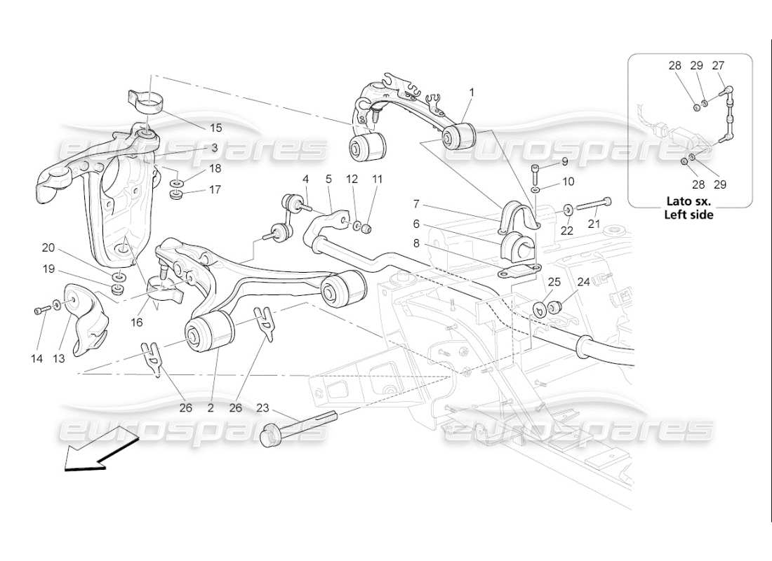 Maserati QTP. (2009) 4.2 auto Vorderradaufhängung Teildiagramm