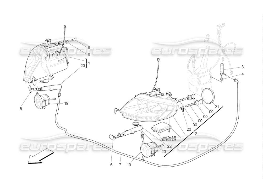 Maserati QTP. (2009) 4.2 auto SCHEINWERFER-CLUSTER Teildiagramm