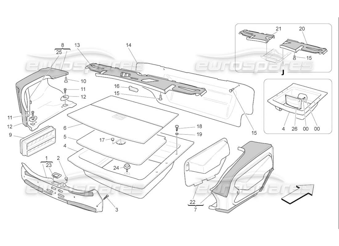 Maserati QTP. (2009) 4.2 auto GEPÄCKRAUMMATTEN Teildiagramm