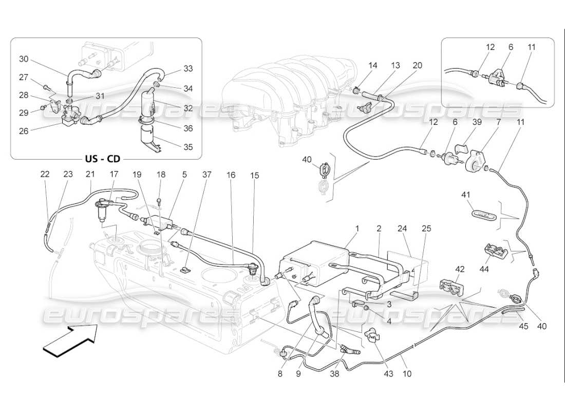 Maserati QTP. (2010) 4.7 auto KRAFTSTOFFDAMPF-REZIRKULATIONSSYSTEM Teildiagramm