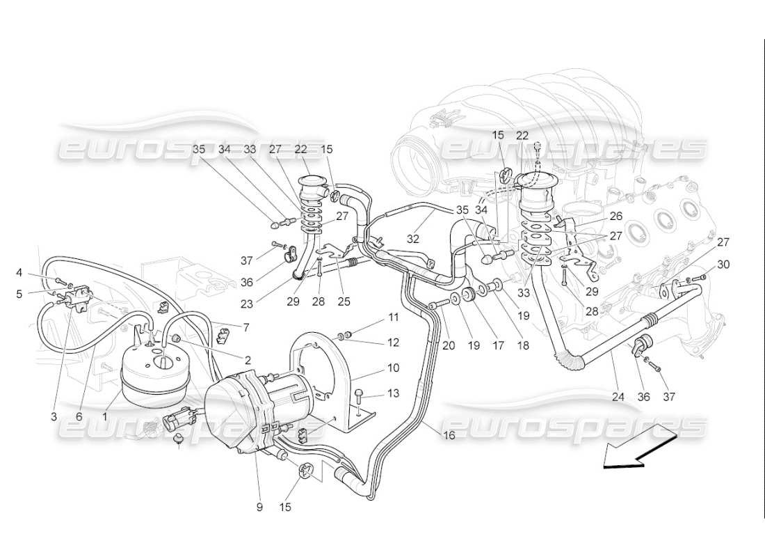 Maserati QTP. (2010) 4.7 auto zusätzliches Luftsystem Teildiagramm